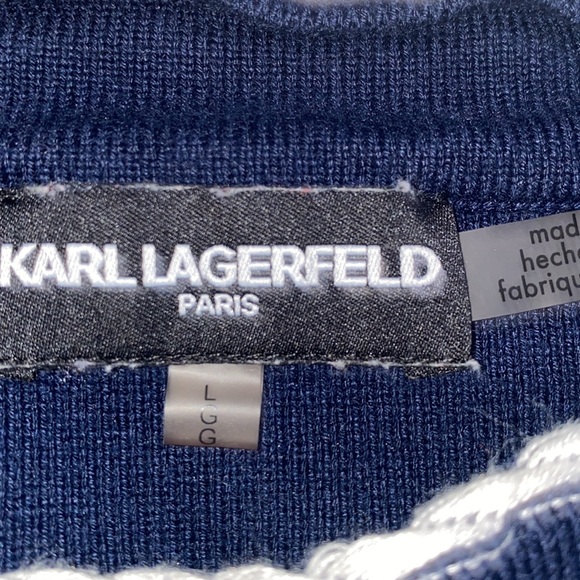Karl Lagerfeld Blue Striped Sweater L Red Paris - Picture 3 of 3
